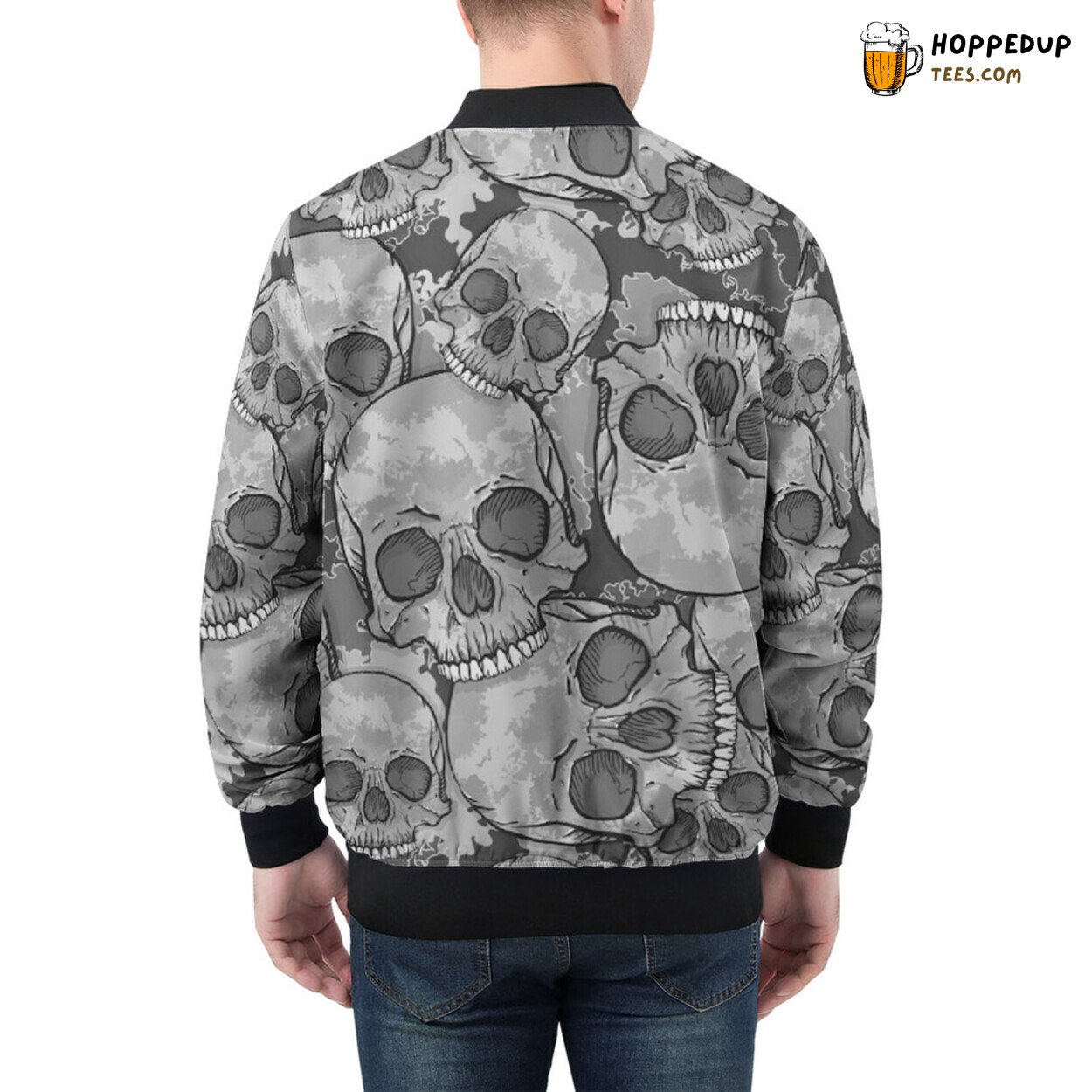 Men’s Bomber Jacket Echoes the Enigmatic Camouflage of Gray Skulls