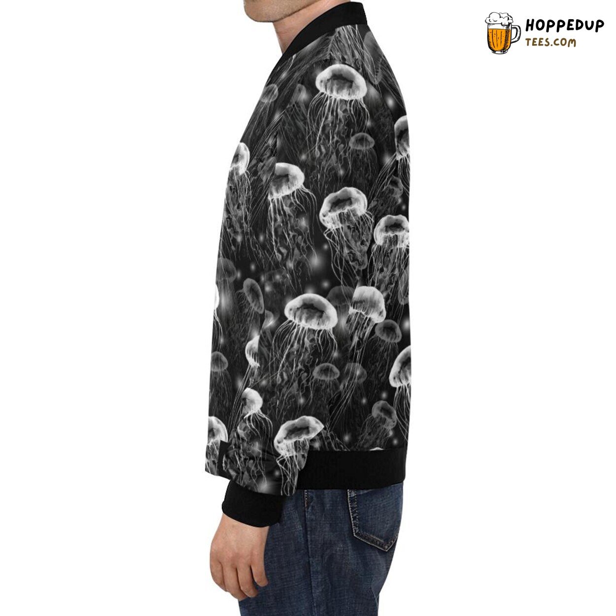 Men’s Bomber Jacket Embellished with Jellyfish Print Pattern Design