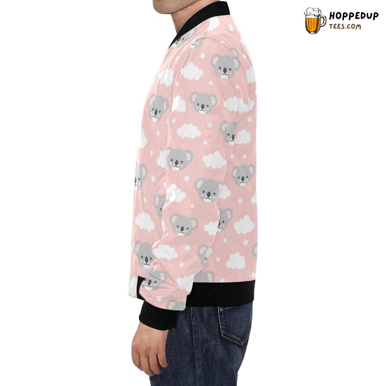 Men’s Bomber Jacket Enhanced with Pink Koala Pattern Print Design