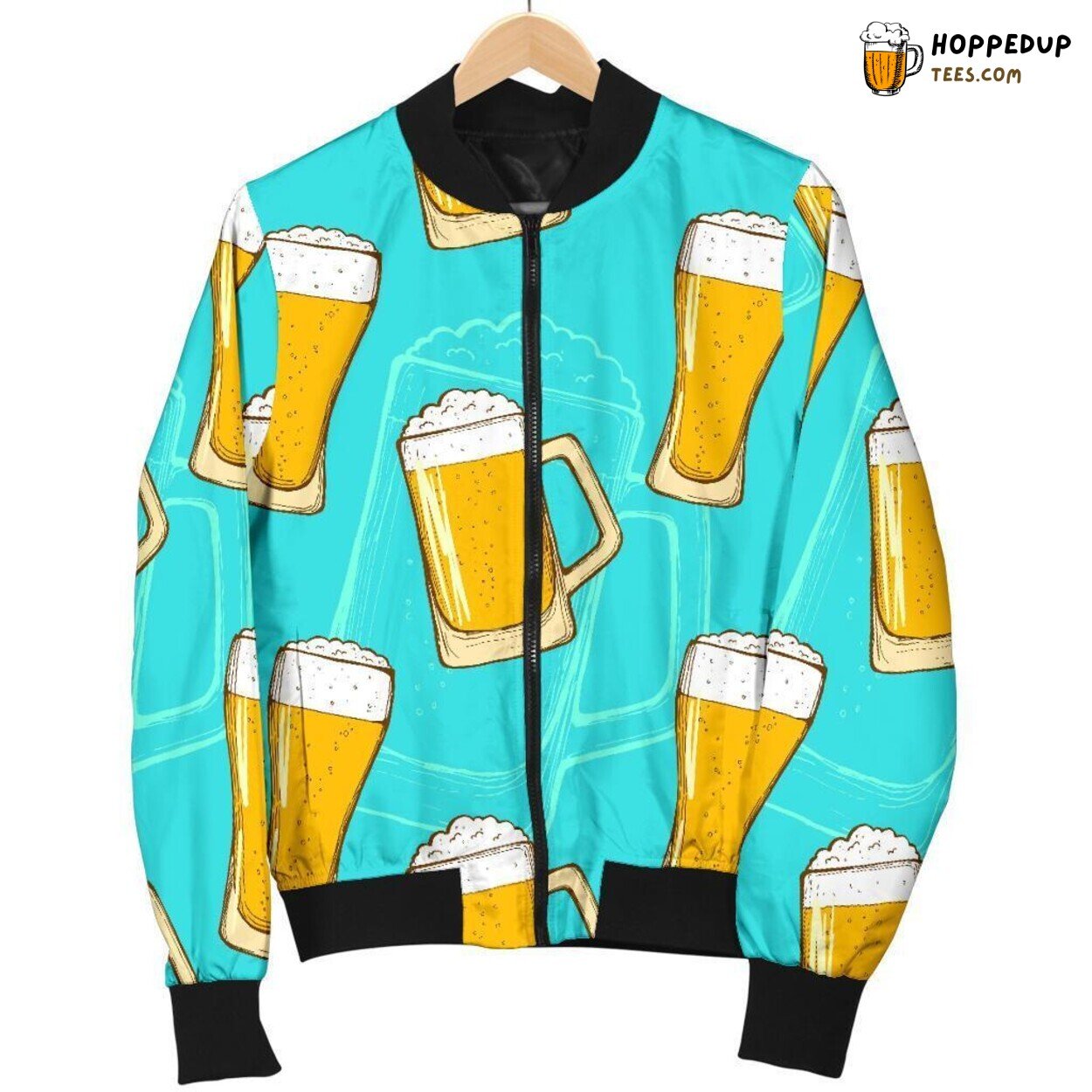 Men’s Bomber Jacket Enhanced with Unique Beer and Blue Pattern Print Men’s Bomber Jacket Enhanced with Unique Beer and Blue Pattern Print