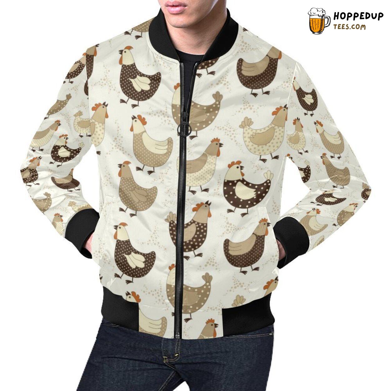 Men’s Bomber Jacket Farm Chicken Hen Pattern Print Unique Fashion Men’s Bomber Jacket Farm Chicken Hen Pattern Print Unique Fashion