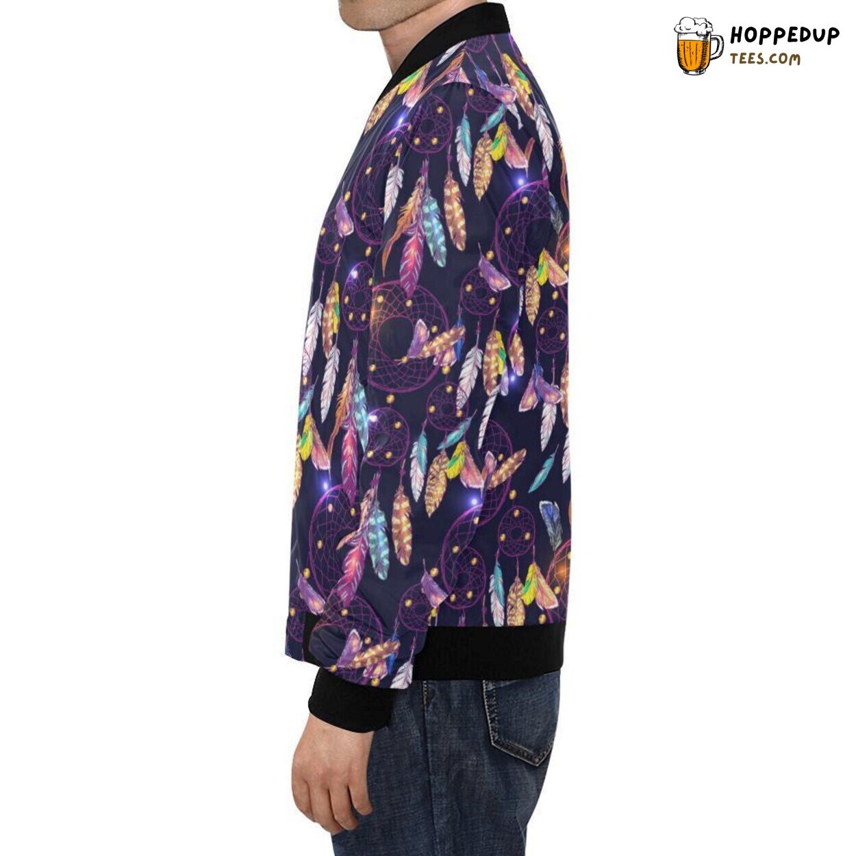 Men’s Bomber Jacket Feather Dream Catcher Vintage Designer Pattern Exclusive Print