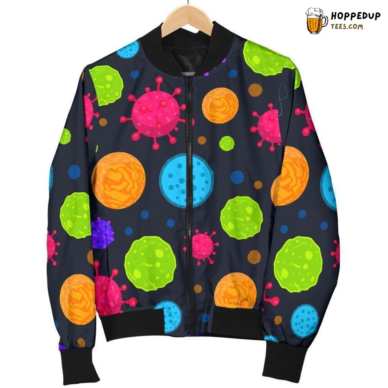 Men’s Bomber Jacket Featuring a Bacteria Virus Pattern Print Men’s Bomber Jacket Featuring a Bacteria Virus Pattern Print