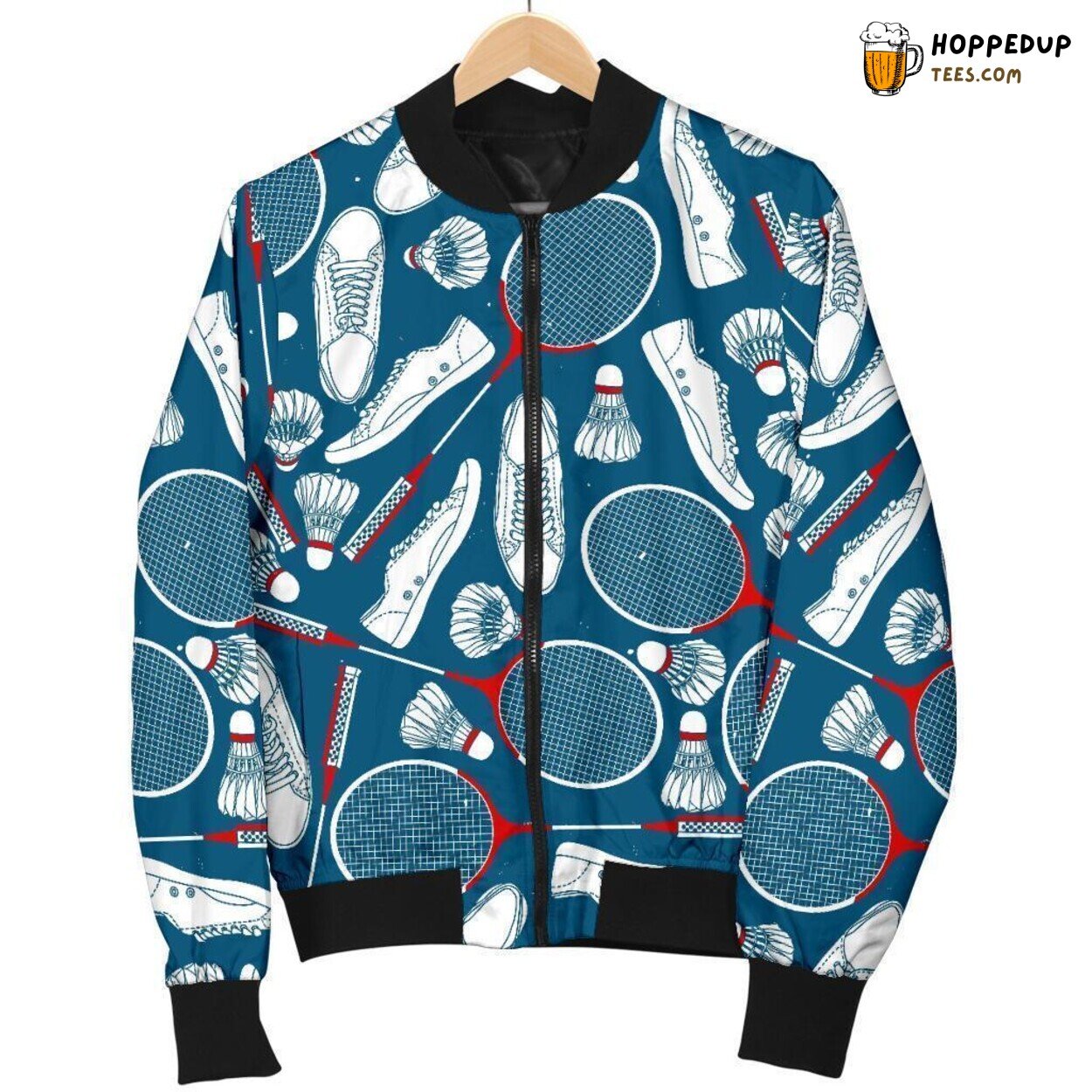 Men’s Bomber Jacket Featuring a Badminton Print Pattern Design Men’s Bomber Jacket Featuring a Badminton Print Pattern Design