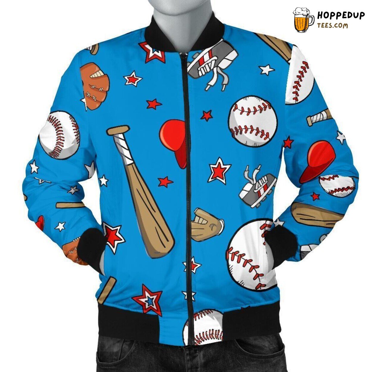 Men’s Bomber Jacket Featuring a Chic Baseball Pattern Print