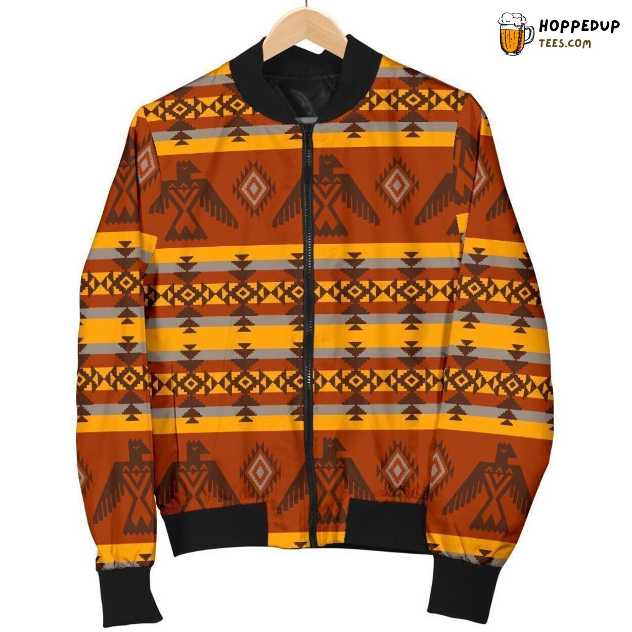 Men’s Bomber Jacket Featuring a Unique Aztec Eagle Pattern Print Men’s Bomber Jacket Featuring a Unique Aztec Eagle Pattern Print