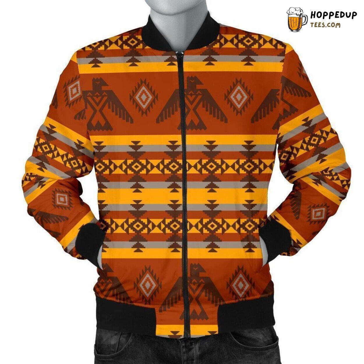 Men’s Bomber Jacket Featuring a Unique Aztec Eagle Pattern Print