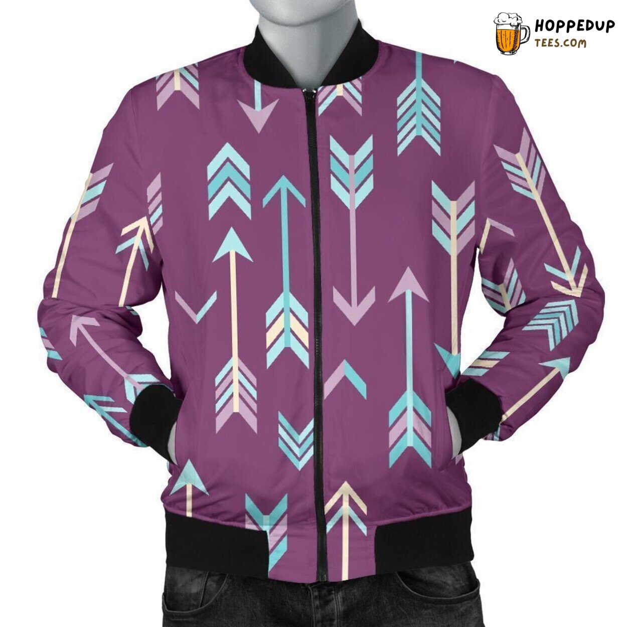 Men’s Bomber Jacket Featuring an Archery Print Pattern