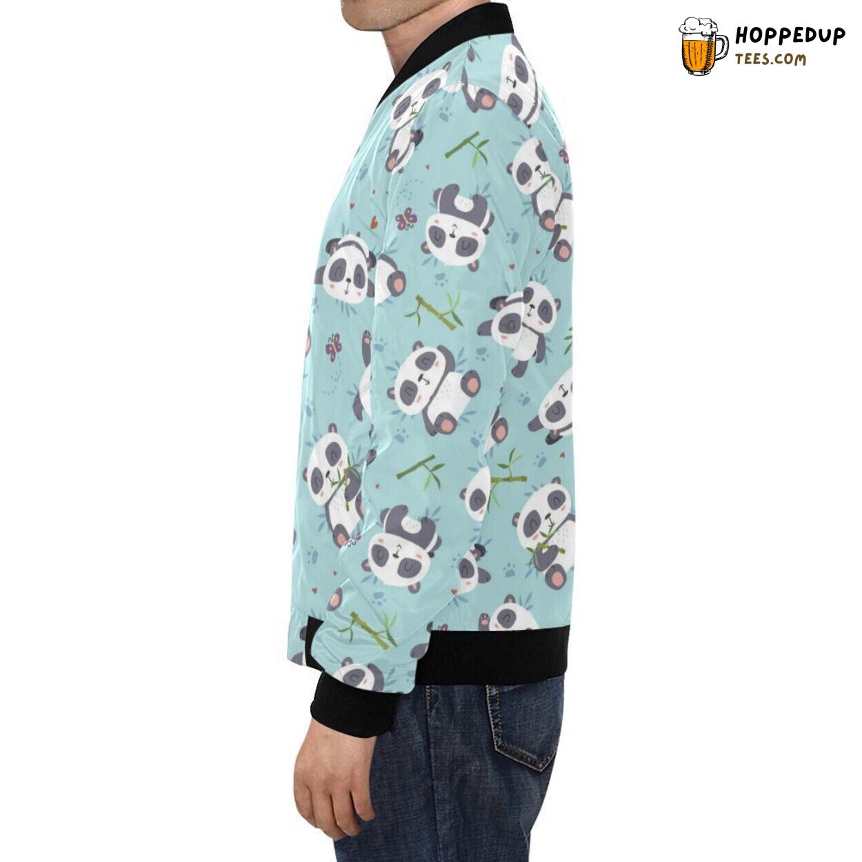 Men’s Bomber Jacket Featuring Bamboo Mint Panda Pattern Print Design