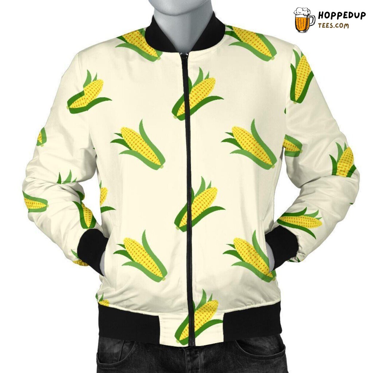 Men’s Bomber Jacket Featuring Classic Corn Design Unique Pattern Essence Art