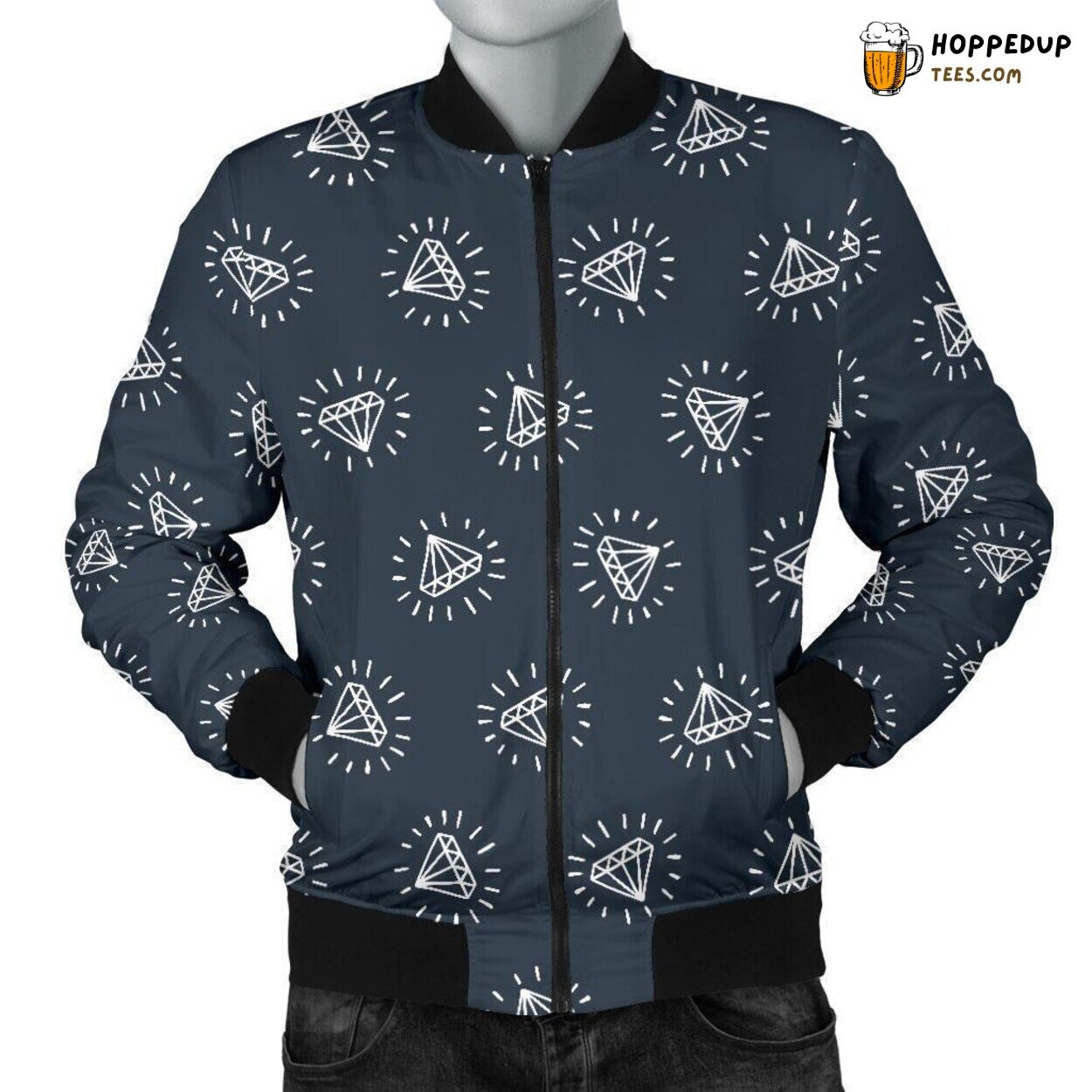 Men’s Bomber Jacket Featuring Classic Diamond Design Unique Pattern Essence