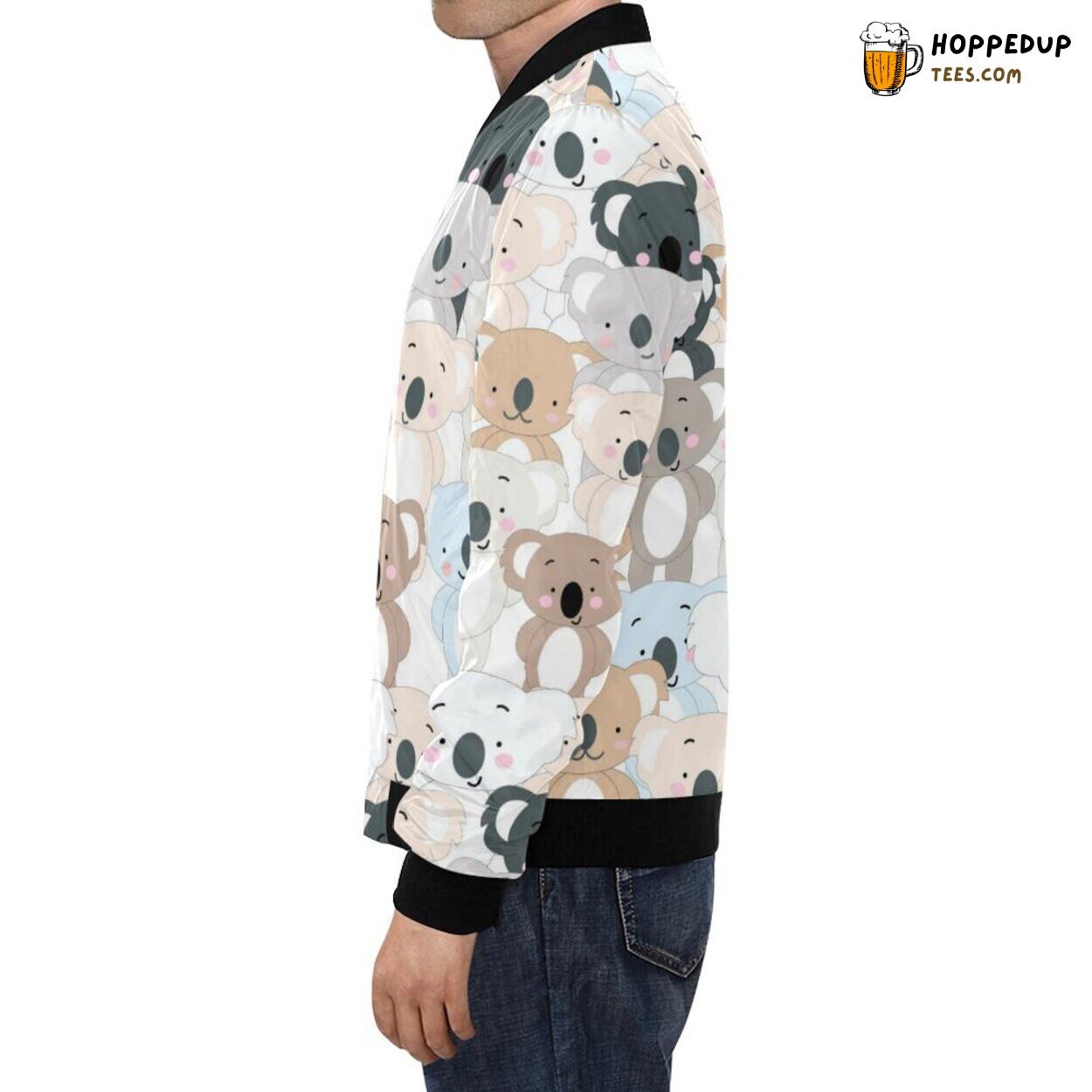 Men’s Bomber Jacket Featuring Colorful Koala Print Pattern Design