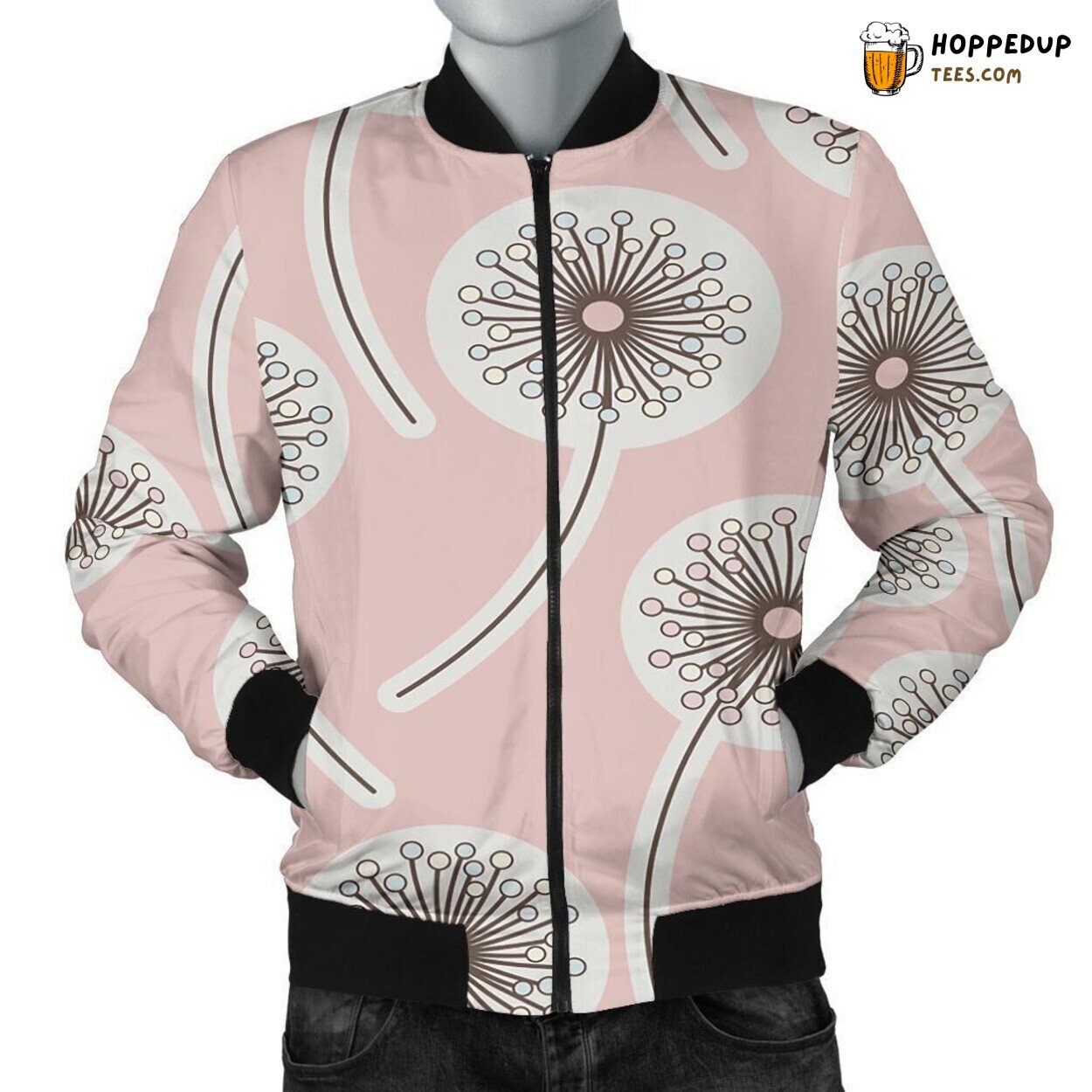 Men’s Bomber Jacket Featuring Dandelion Whispers Unique Pattern Design Art
