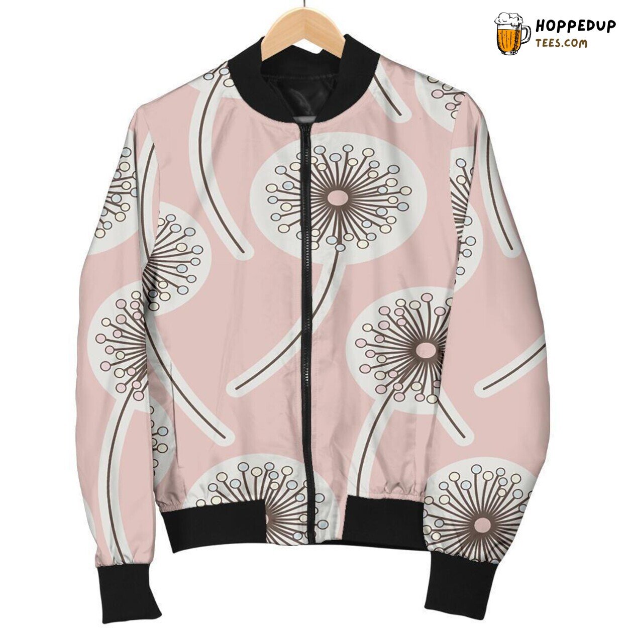 Men’s Bomber Jacket Featuring Dandelion Whispers Unique Pattern Design Art