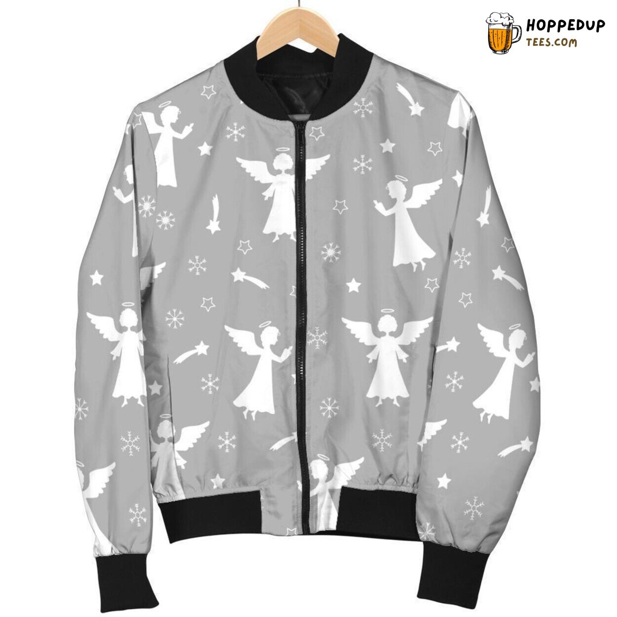 Men’s Bomber Jacket Featuring Elegant Angel Print Pattern Design