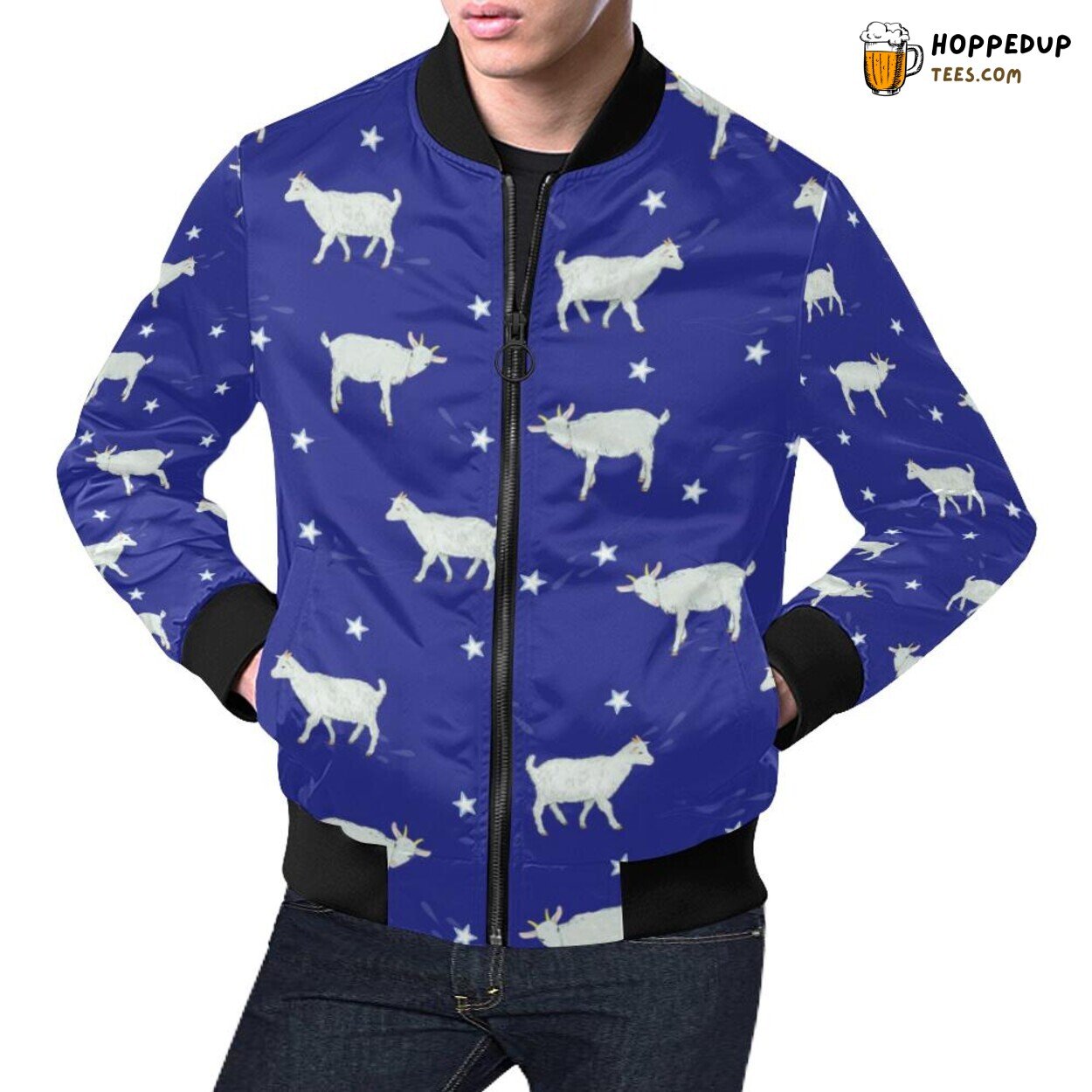 Men’s Bomber Jacket Featuring Enigmatic Goat Sheep Pattern Print Men’s Bomber Jacket Featuring Enigmatic Goat Sheep Pattern Print