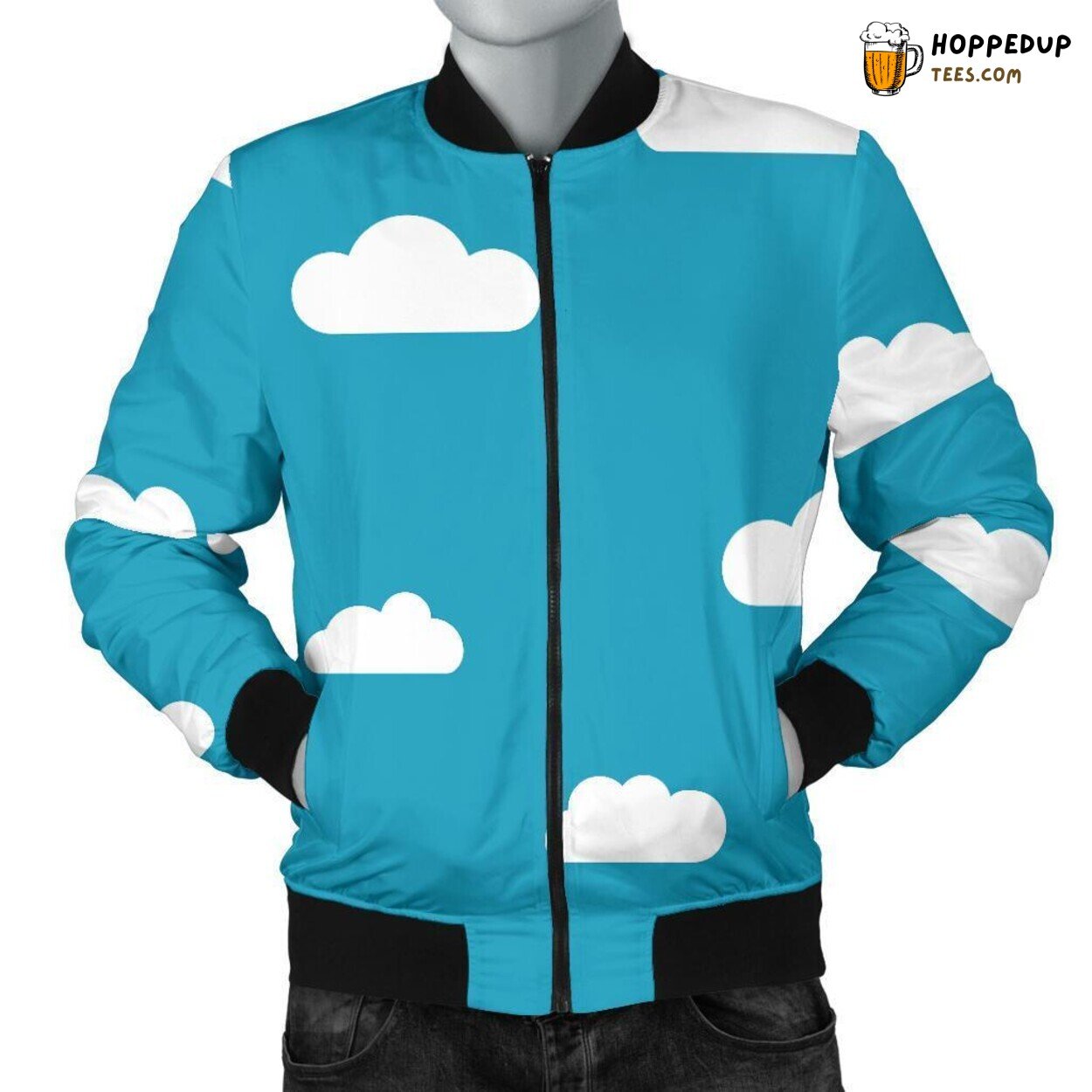 Men’s Bomber Jacket Featuring Fluffy Clouds Unique Pattern Design Essence