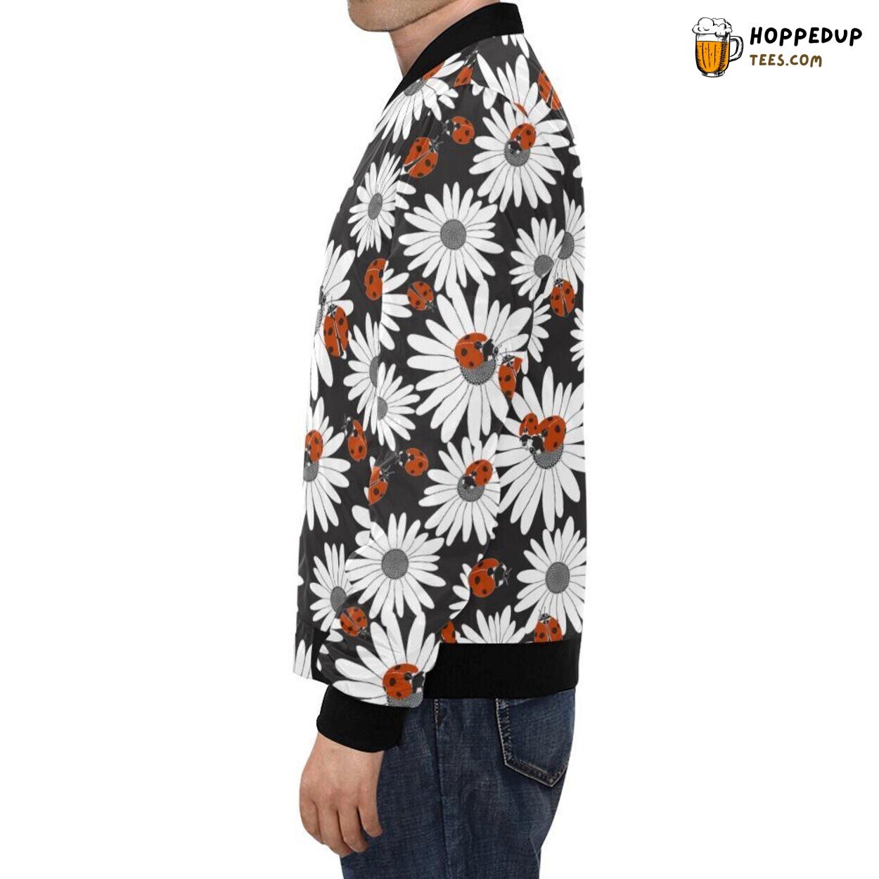 Men’s Bomber Jacket Featuring Ladybug Daisy Pattern Print Design
