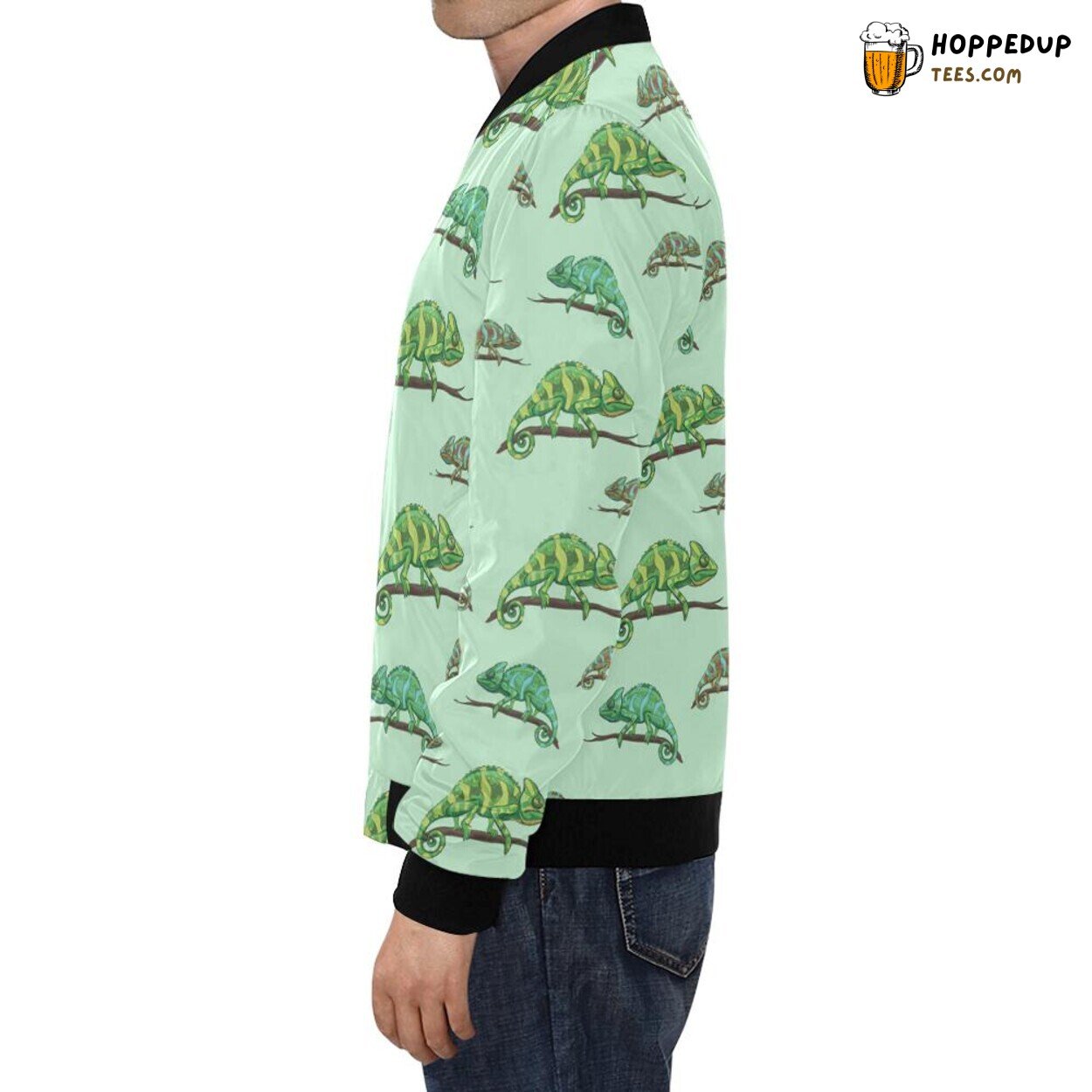 Men’s Bomber Jacket Featuring Lizard Print Pattern Design