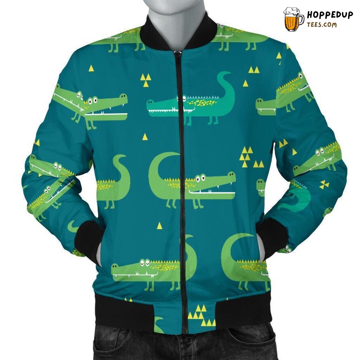 Men’s Bomber Jacket Featuring Majestic Crocodile Unique Pattern Design Art