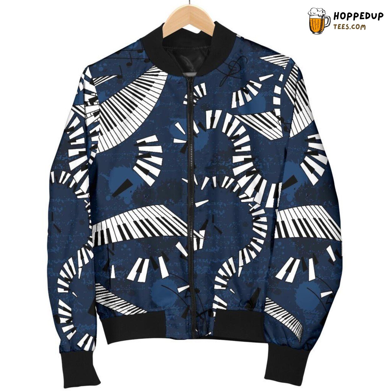 Men’s Bomber Jacket featuring Sleek Black Piano Key Pattern Design Tribute