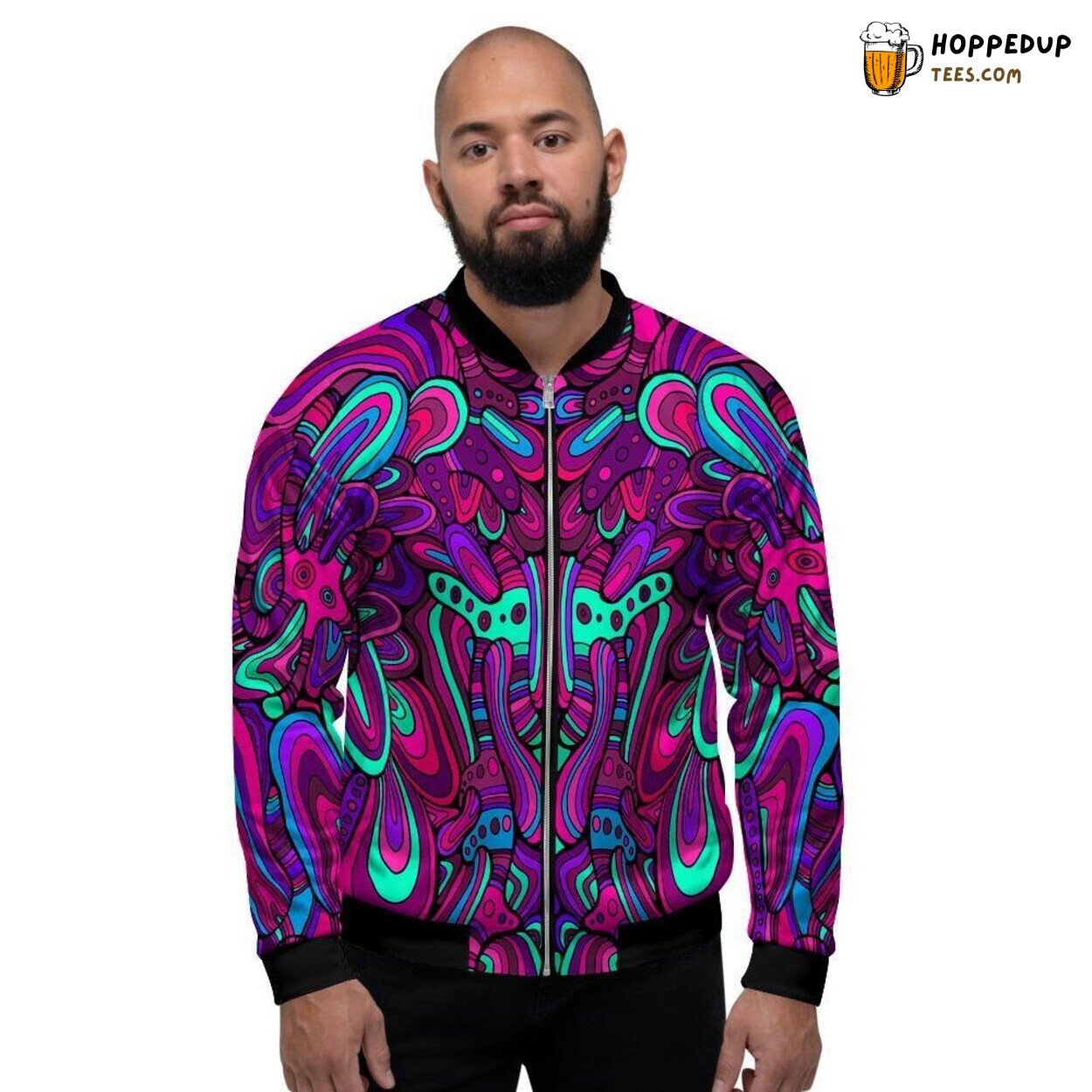 Men’s Bomber Jacket Featuring Trippy Psychedelic Doodle Artistic Design Pattern
