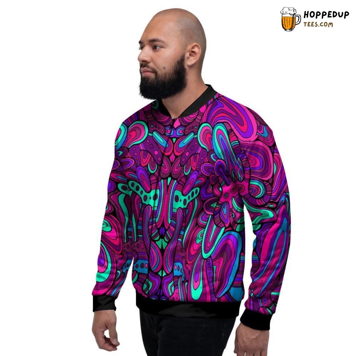 Men’s Bomber Jacket Featuring Trippy Psychedelic Doodle Artistic Design Pattern