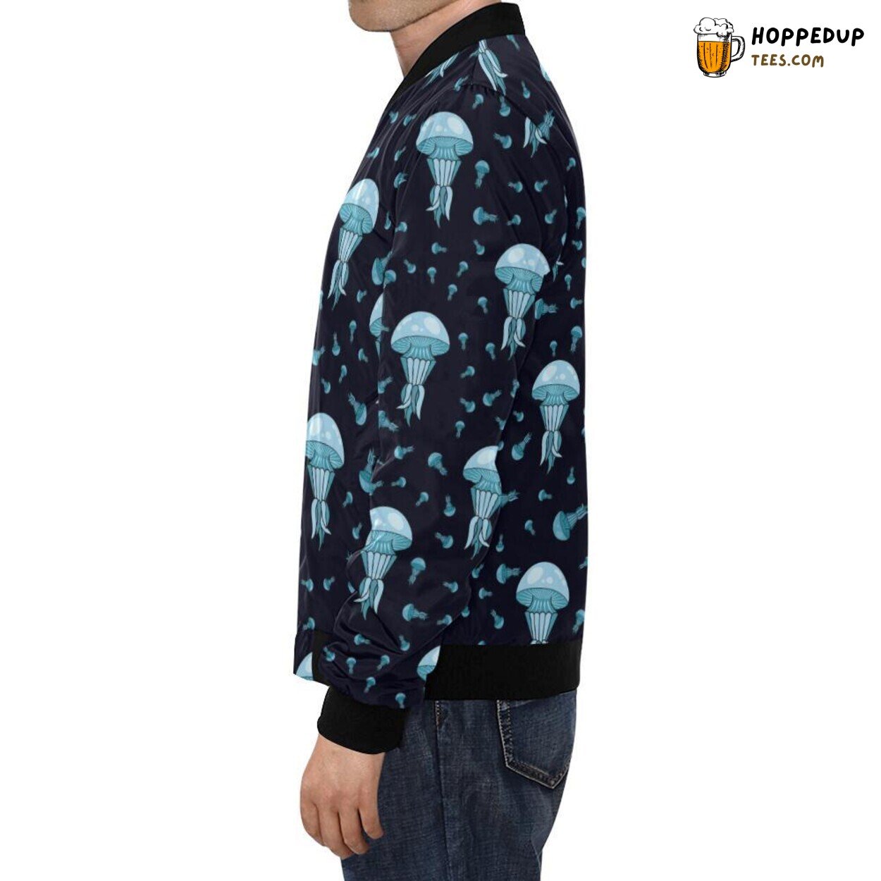 Men’s Bomber Jacket Featuring Vibrant Cartoon Jellyfish Print Pattern