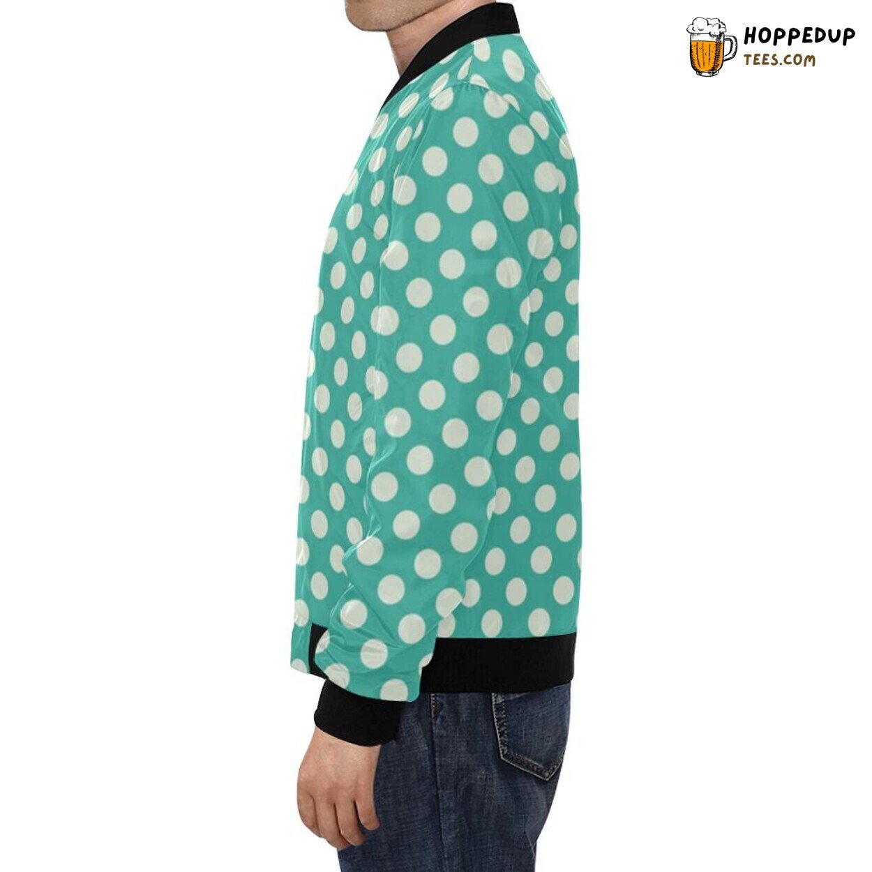 Men’s Bomber Jacket Green White Polka Dot Timeless Pattern Print