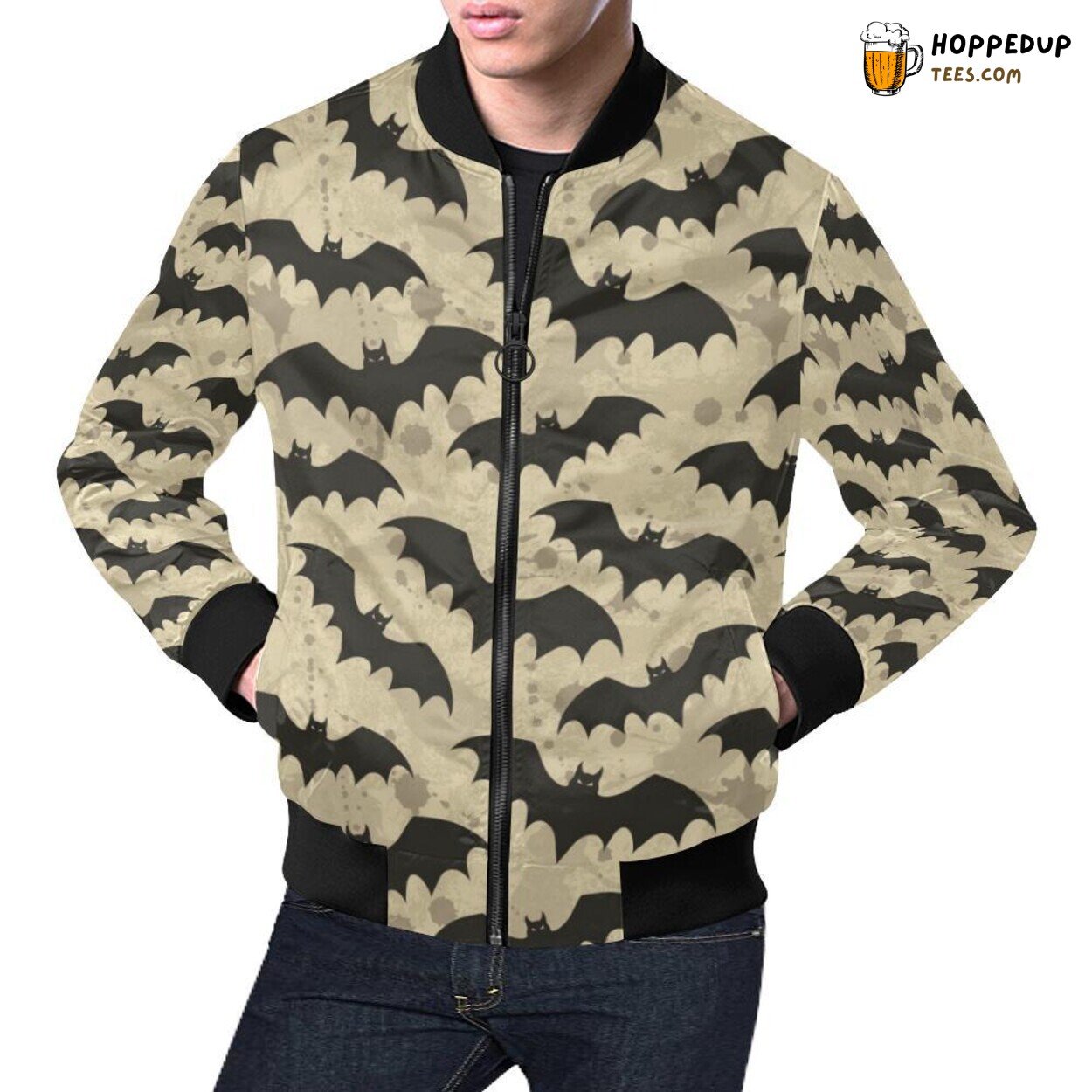 Men’s Bomber Jacket Halloween Bat Pattern Print Exclusive Design
