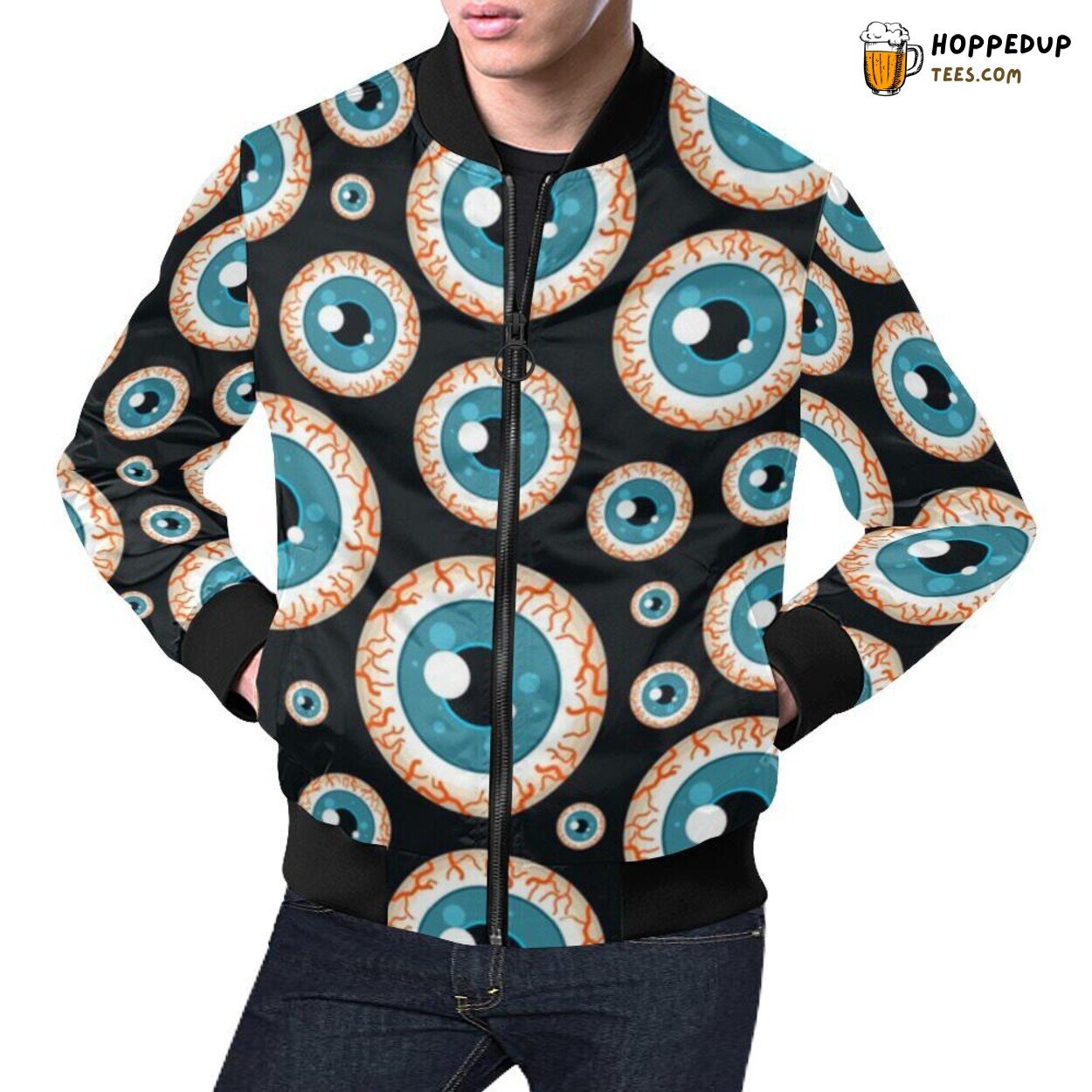 Men’s Bomber Jacket Halloween Zombie Eyes Pattern Unique Print