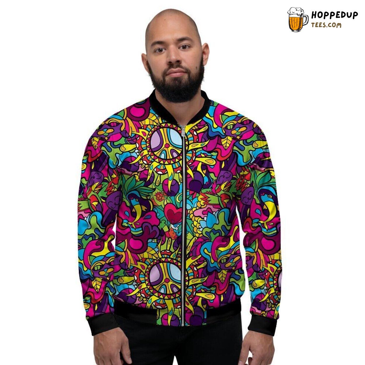 Men’s Bomber Jacket Highlighting Pure Psychedelic Aesthetic Design Influence