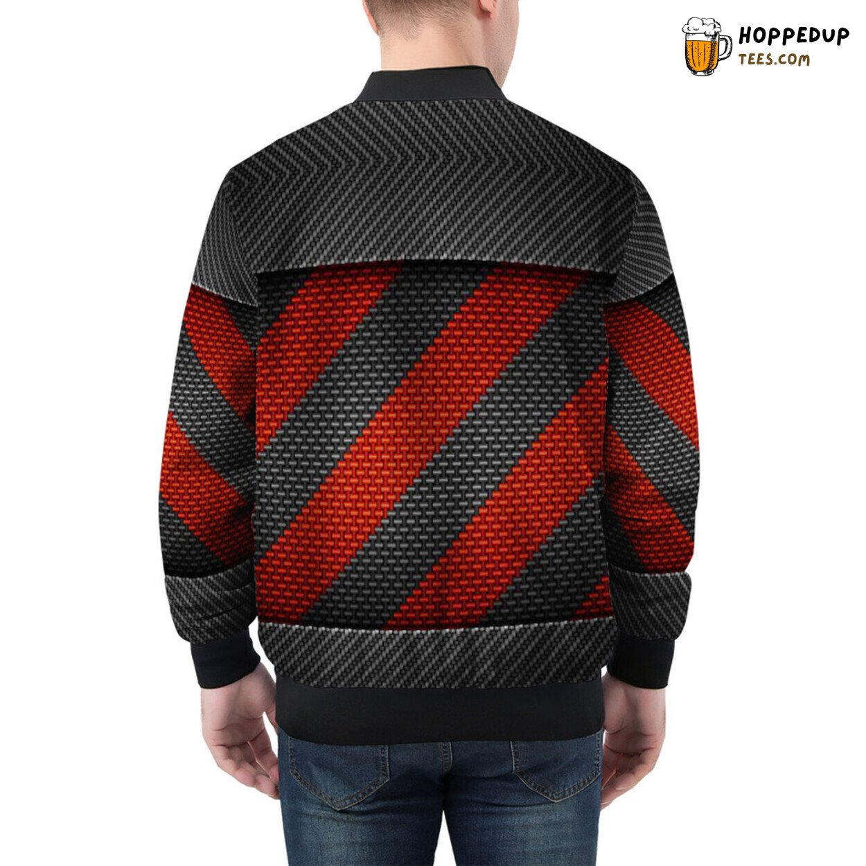Men’s Bomber Jacket Highlighting the Sleekness of Carbon Fiber Tape