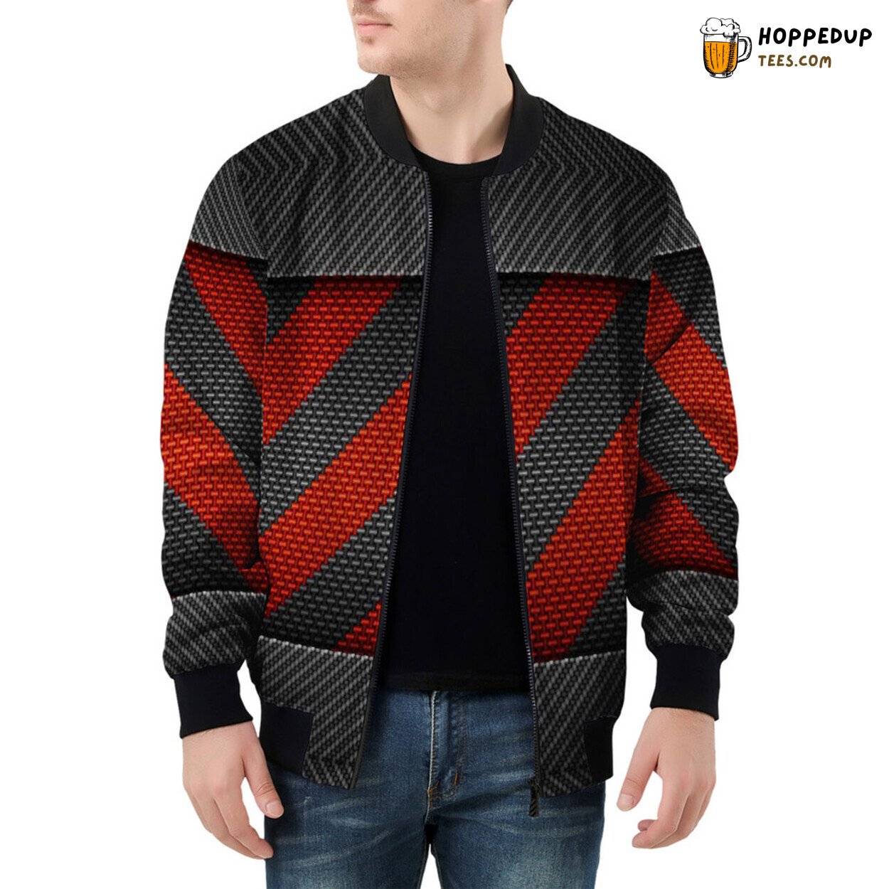 Men’s Bomber Jacket Highlighting the Sleekness of Carbon Fiber Tape