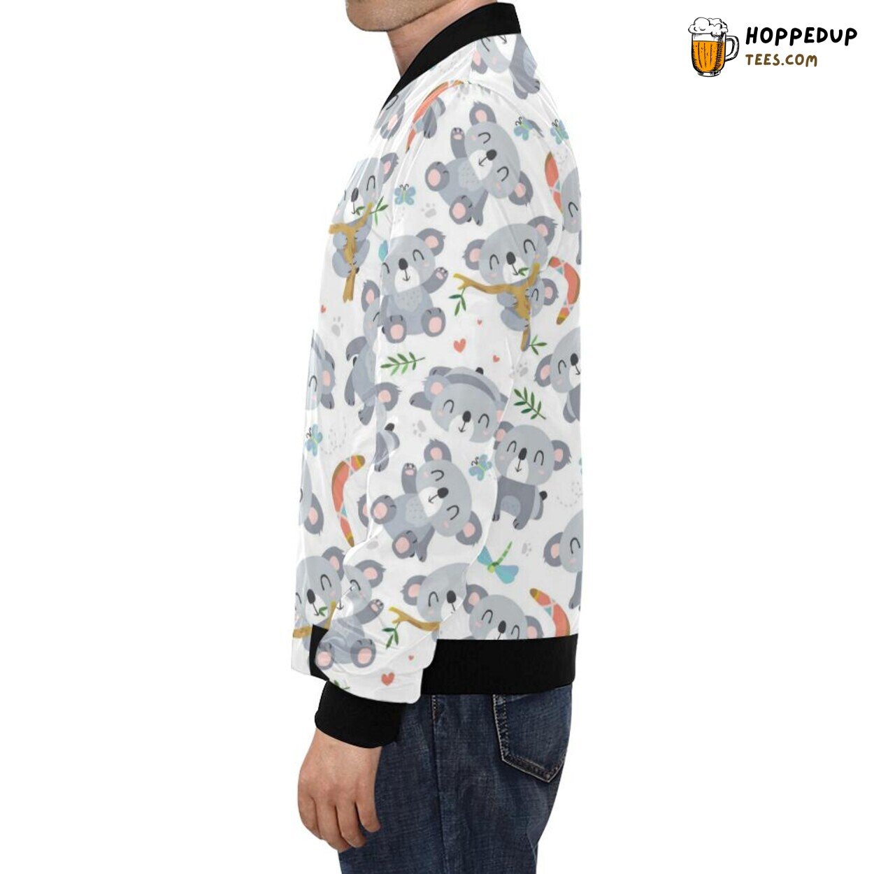 Men’s Bomber Jacket Highlighting Unique Koala Print Pattern Design
