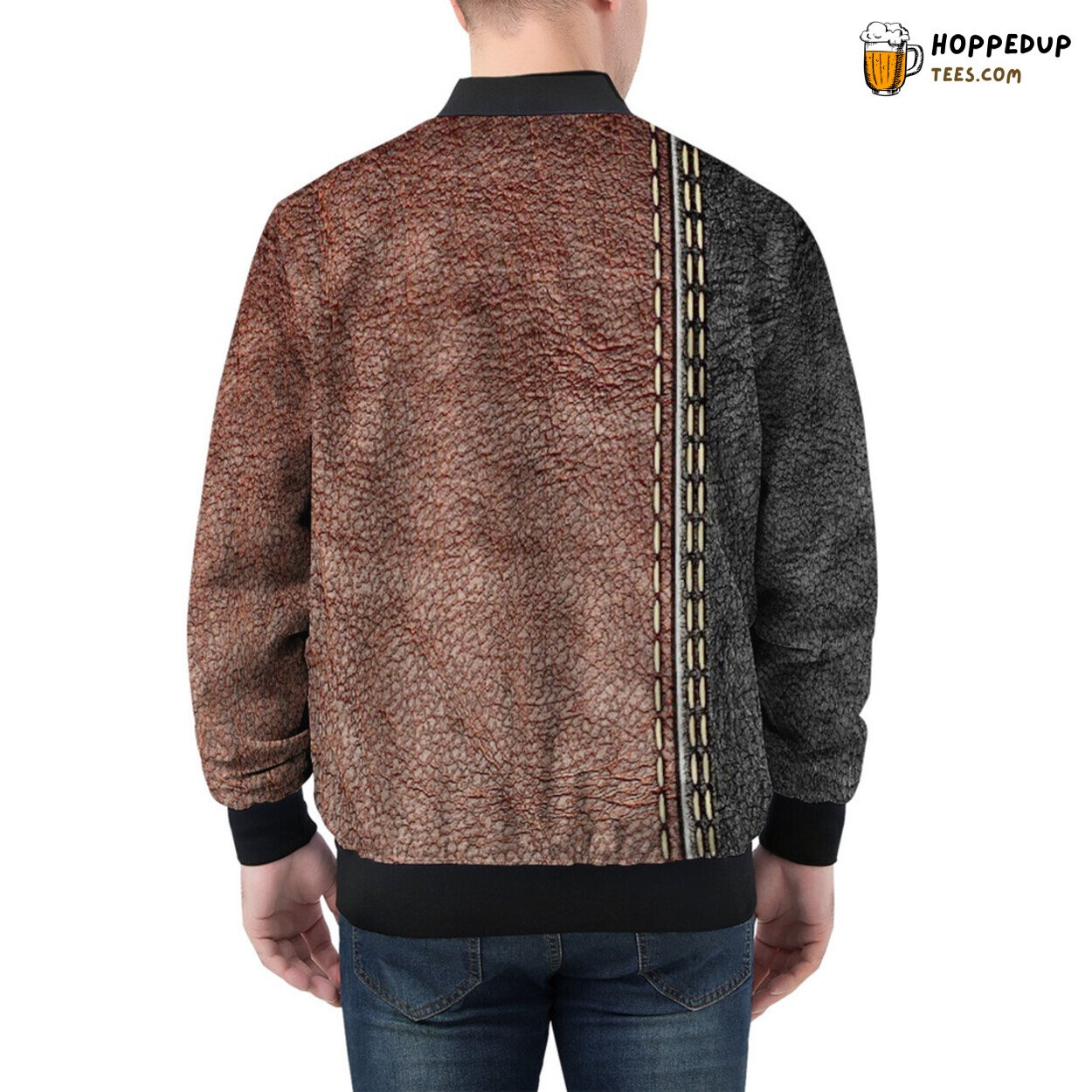 Men’s Bomber Jacket Immersed in Striped Leather Aesthetic Textures