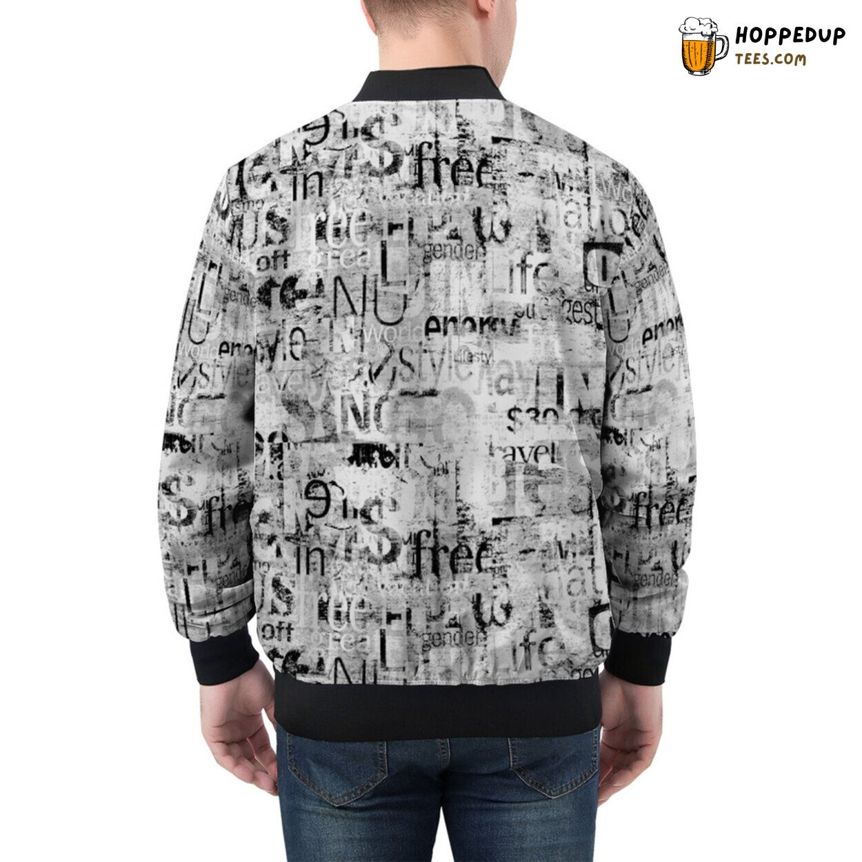 Men’s Bomber Jacket Immersed in the Essence of Vintage Newspaper