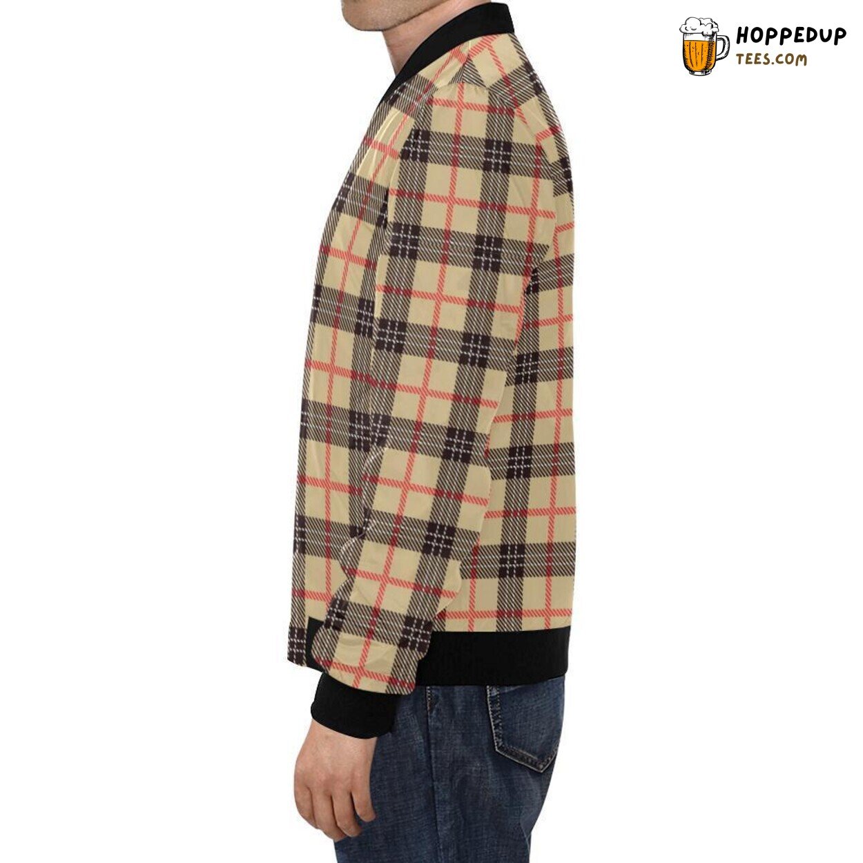 Men’s Bomber Jacket in Beige Tartan Plaid Scottish Authentic Style