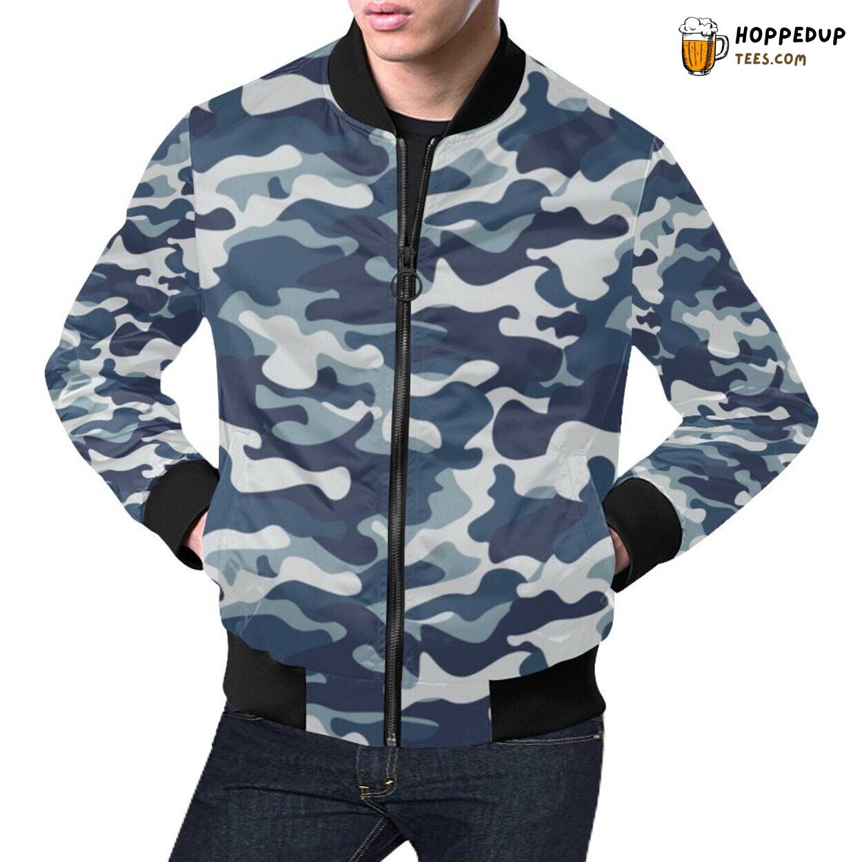 Men’s Bomber Jacket Navy Military Camouflage Camo Pattern Printed