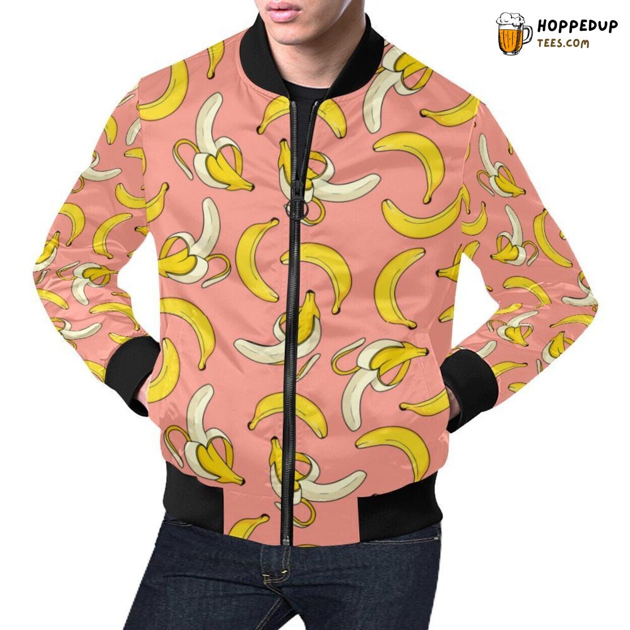 Men’s Bomber Jacket Pink Banana Pattern Print Exclusive Designer Edition Men’s Bomber Jacket Pink Banana Pattern Print Exclusive Designer Edition
