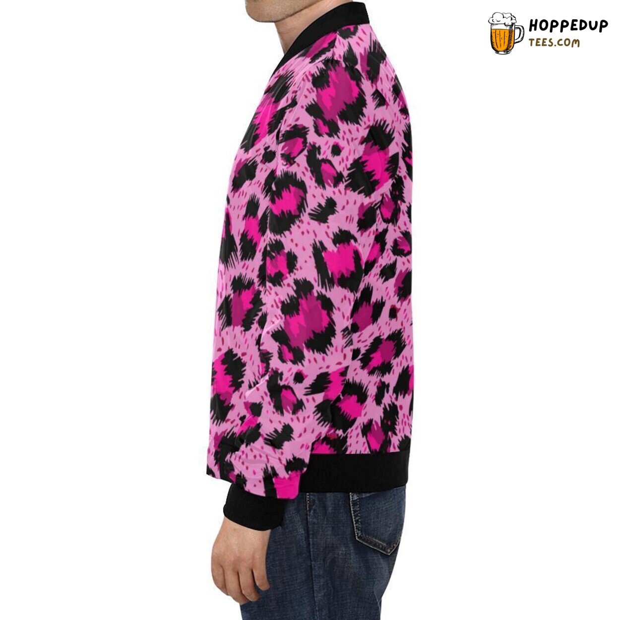 Men’s Bomber Jacket Pink Cheetah Leopard Pattern Exclusive Fashion Design