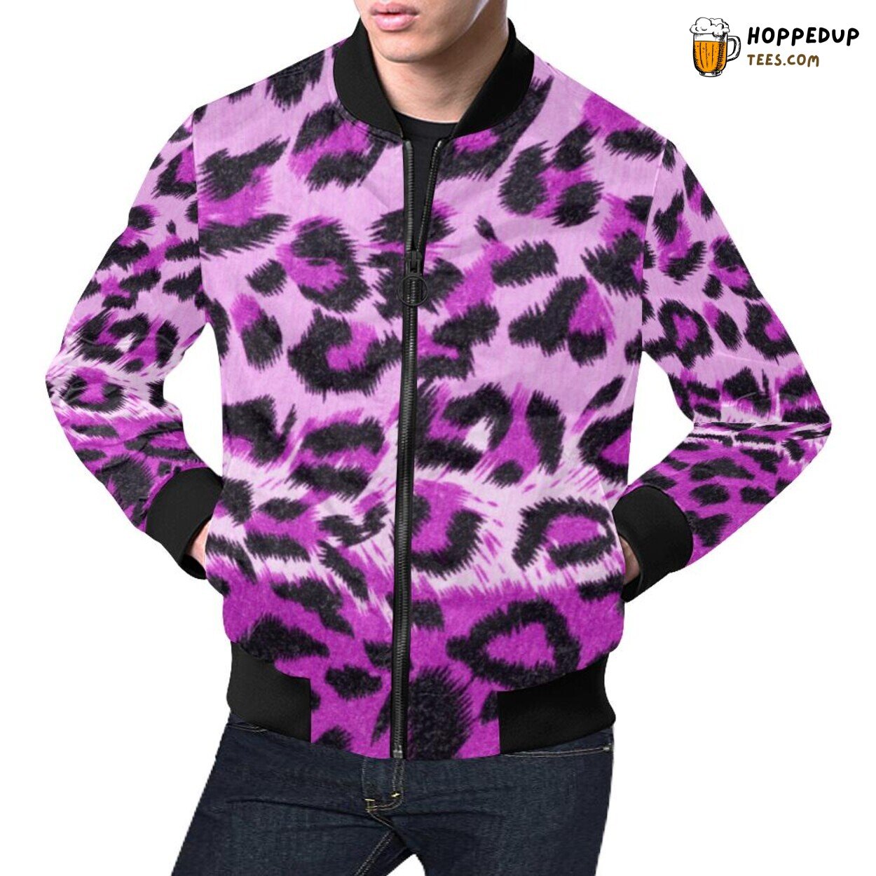 Men’s Bomber Jacket Purple Cheetah Leopard Intricate Pattern Designer Look Men’s Bomber Jacket Purple Cheetah Leopard Intricate Pattern Designer Look