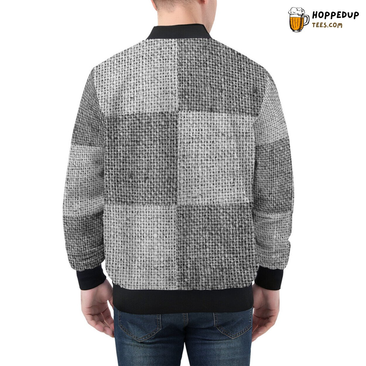 Men’s Bomber Jacket Puts Gray Burlap Artistic Patterns on Show