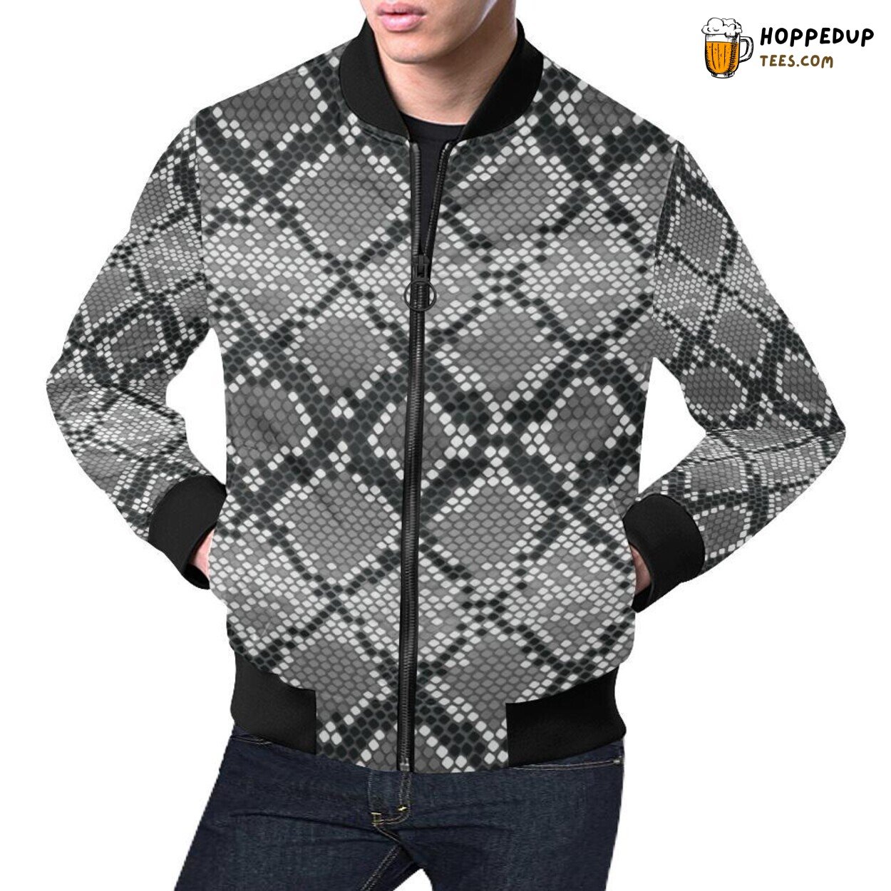 Men’s Bomber Jacket Python Skin Snakeskin Lavish Pattern Print Men’s Bomber Jacket Python Skin Snakeskin Lavish Pattern Print
