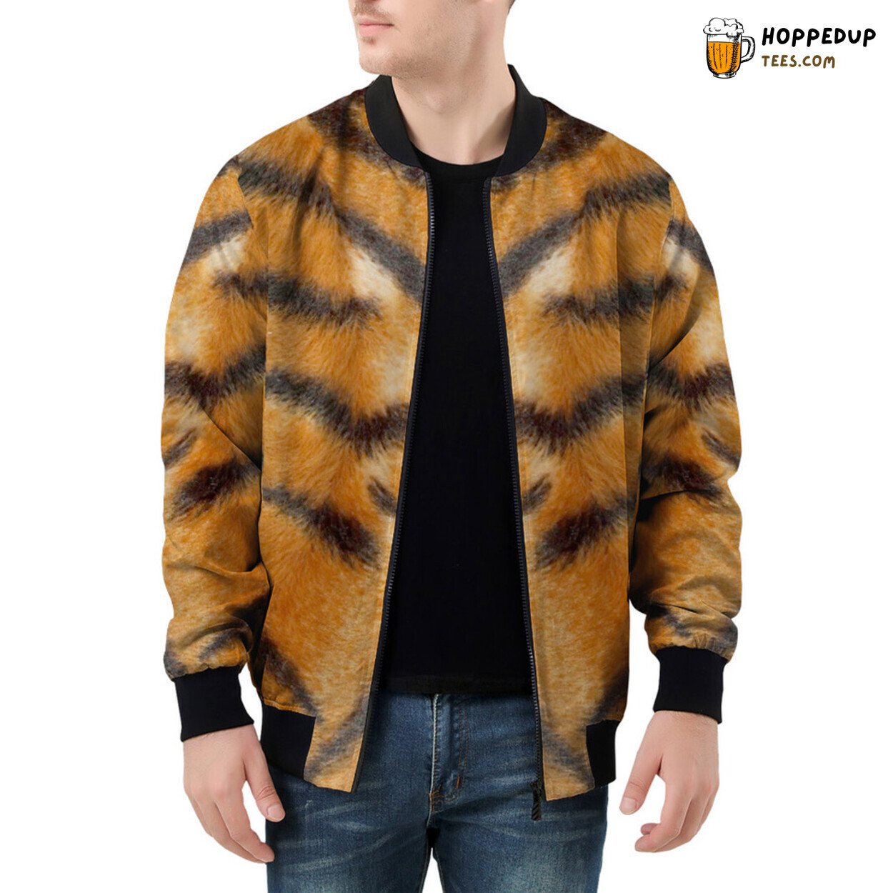 Men’s Bomber Jacket Radiating the Wild Pattern of a Tiger