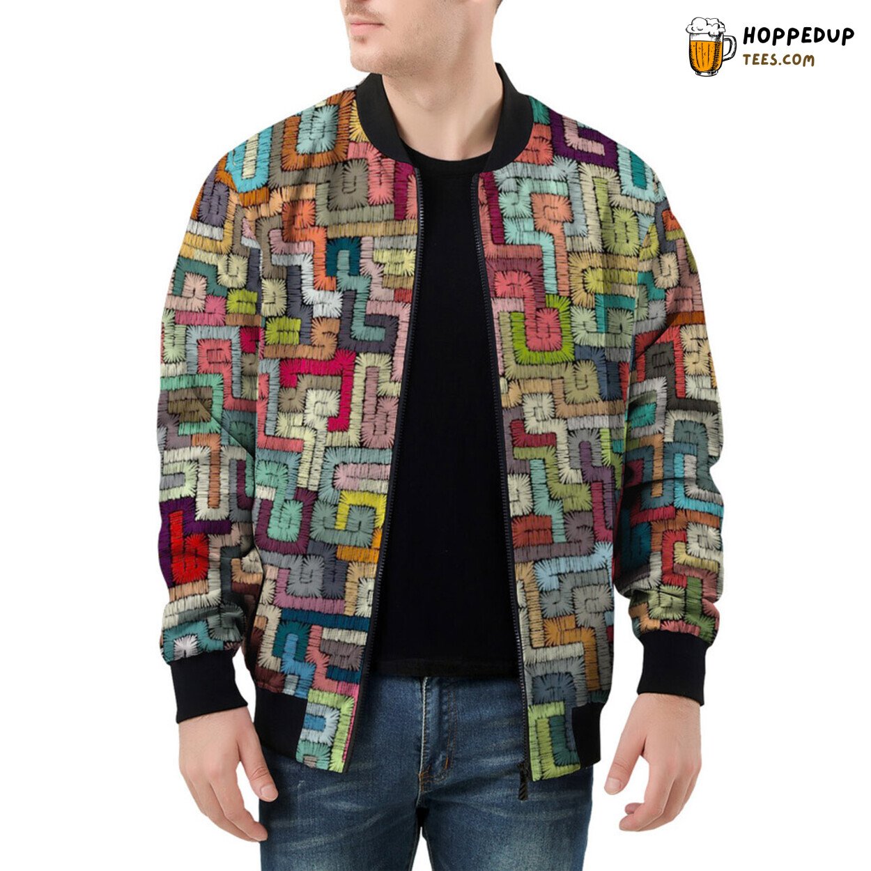 Men’s Bomber Jacket Reflecting the Depth of Ethnic Tribal Patterns
