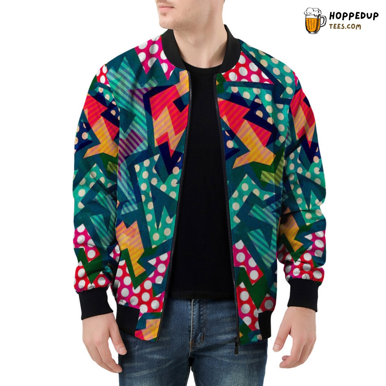 Men’s Bomber Jacket Showcases Patterns of Grunge Cloth Narratives