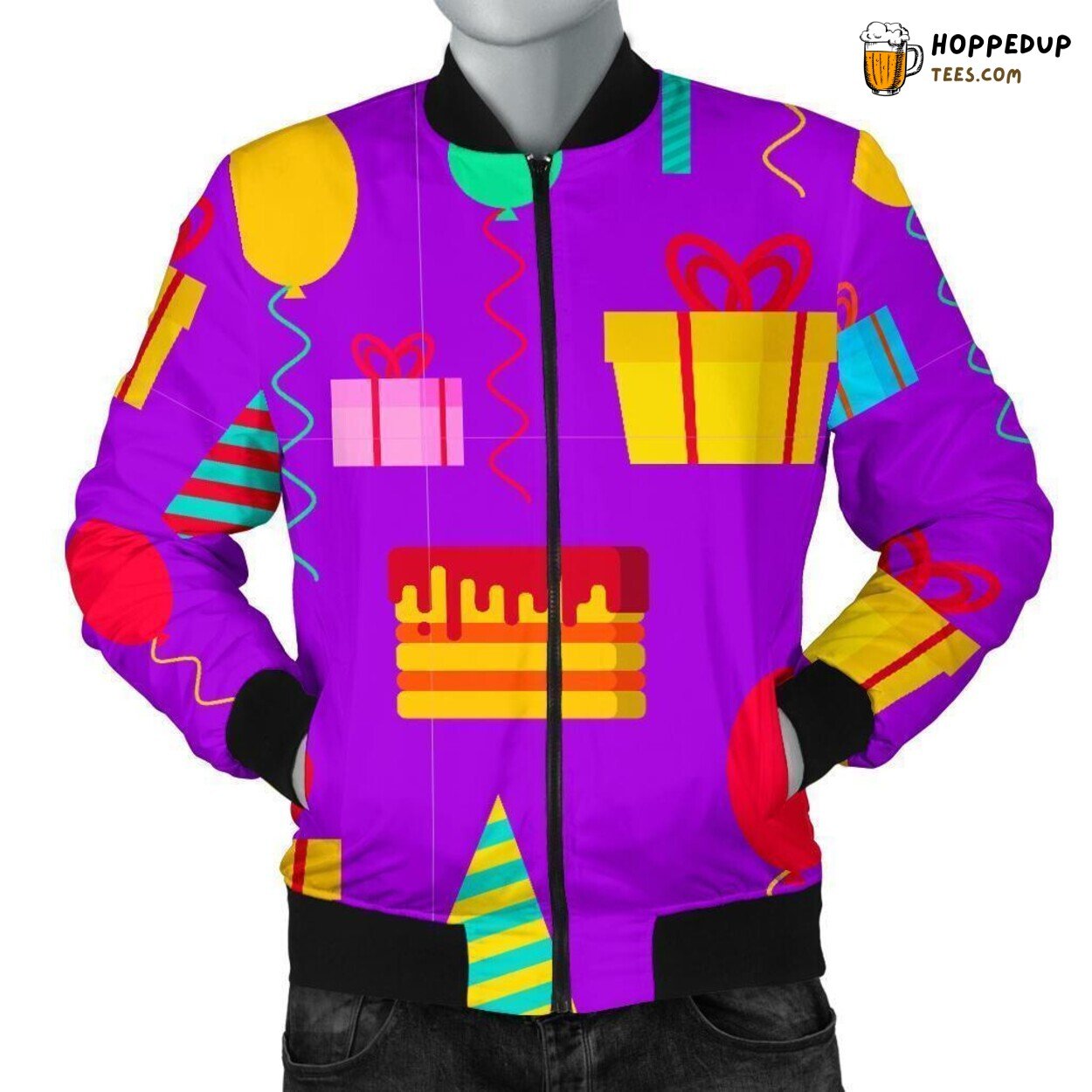 Men’s Bomber Jacket Showcasing Birthday Festivities Unique Pattern Tribute