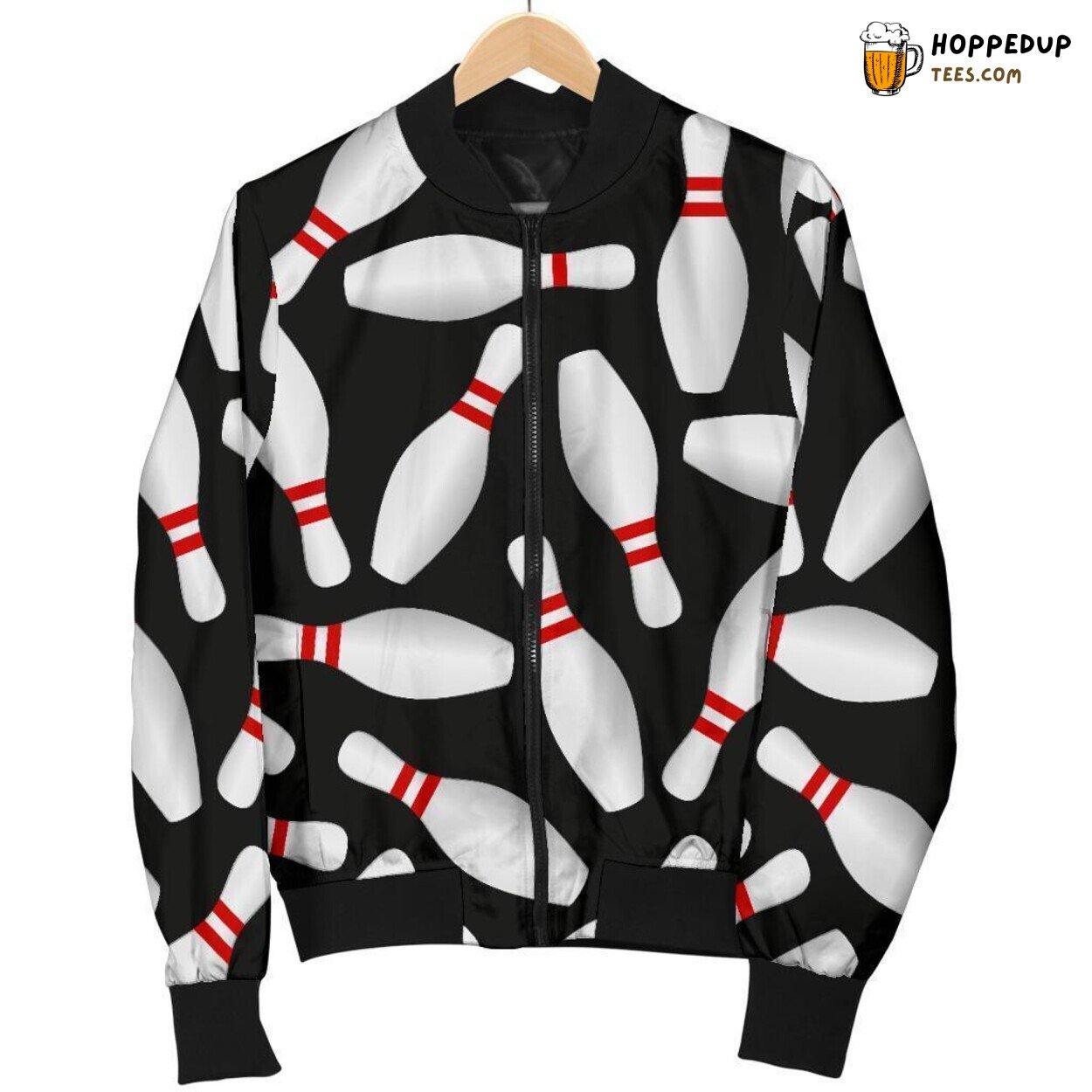 Men’s Bomber Jacket Showcasing Bowling Passion Unique Pattern Design Display Men’s Bomber Jacket Showcasing Bowling Passion Unique Pattern Design Display