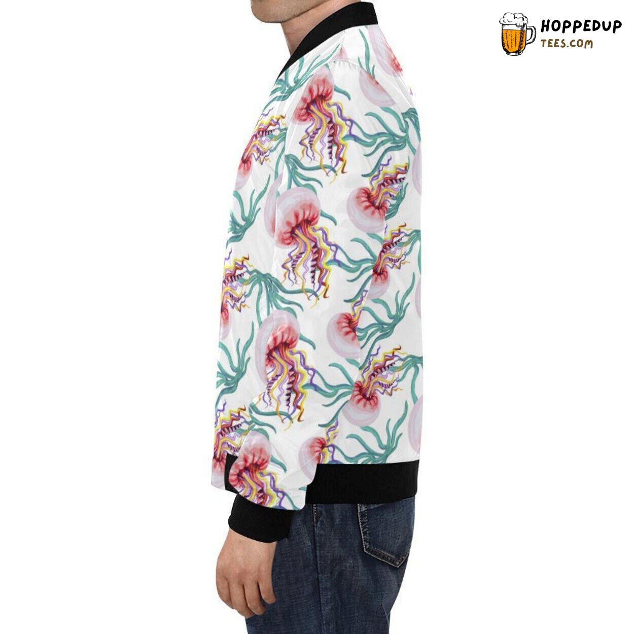 Men’s Bomber Jacket Showcasing Cartoon Jellyfish Inspired Print